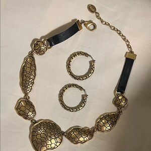 Gold Textured Statement Necklace and Earring Set